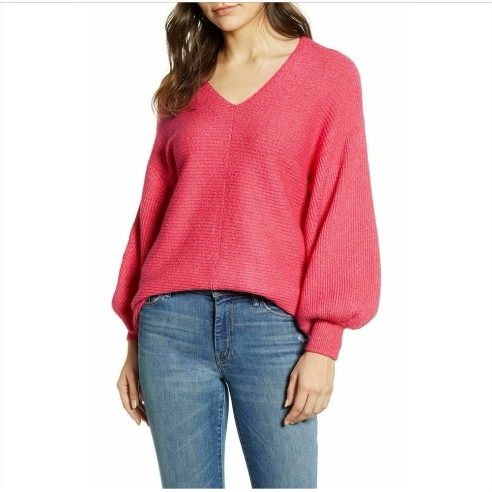 1. State pink balloon sleeve vneck sweater